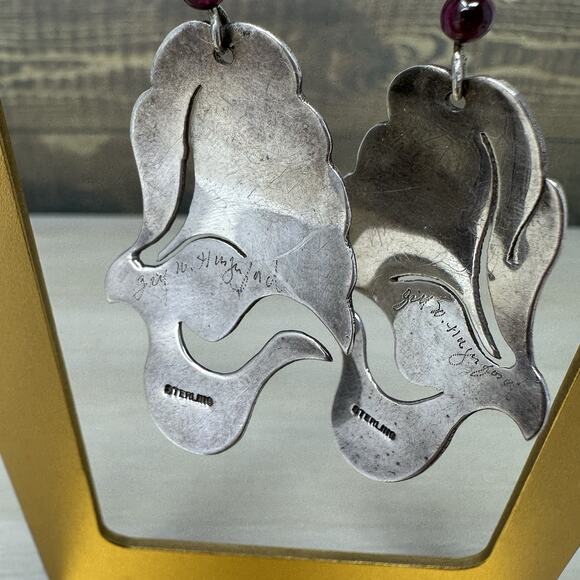 Vintage Sterling Silver Artisan Handmade Embossed Signed Dangle Earrings 12g - Picture 2 of 8